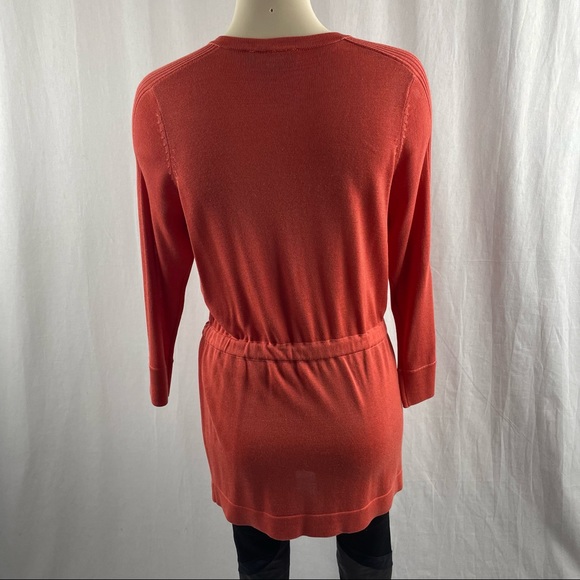 Amber Sun Burnt Orange Button Up Cardigan with Drawstring Belt and Patch Pockets - Picture 2 of 10